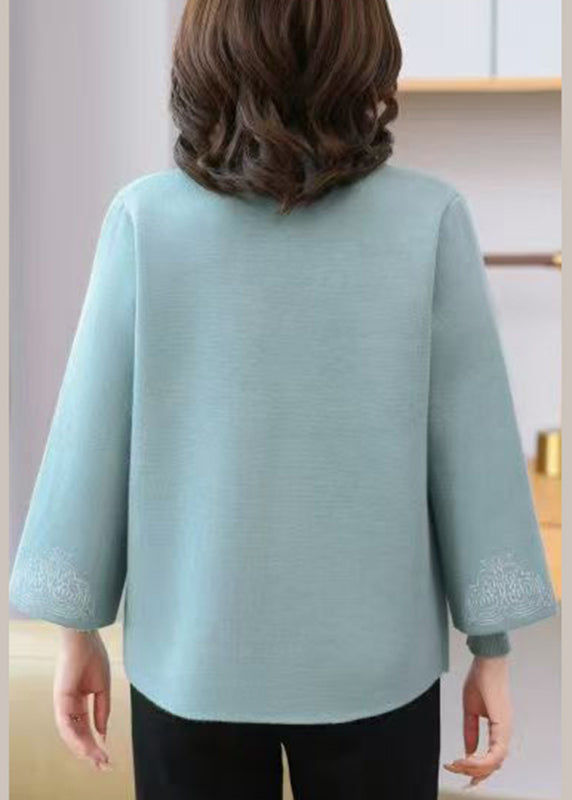 Elegant Light Blue V Neck Print Tassel Cotton Knit Cardigans And Sweaters Two Pieces Set Spring