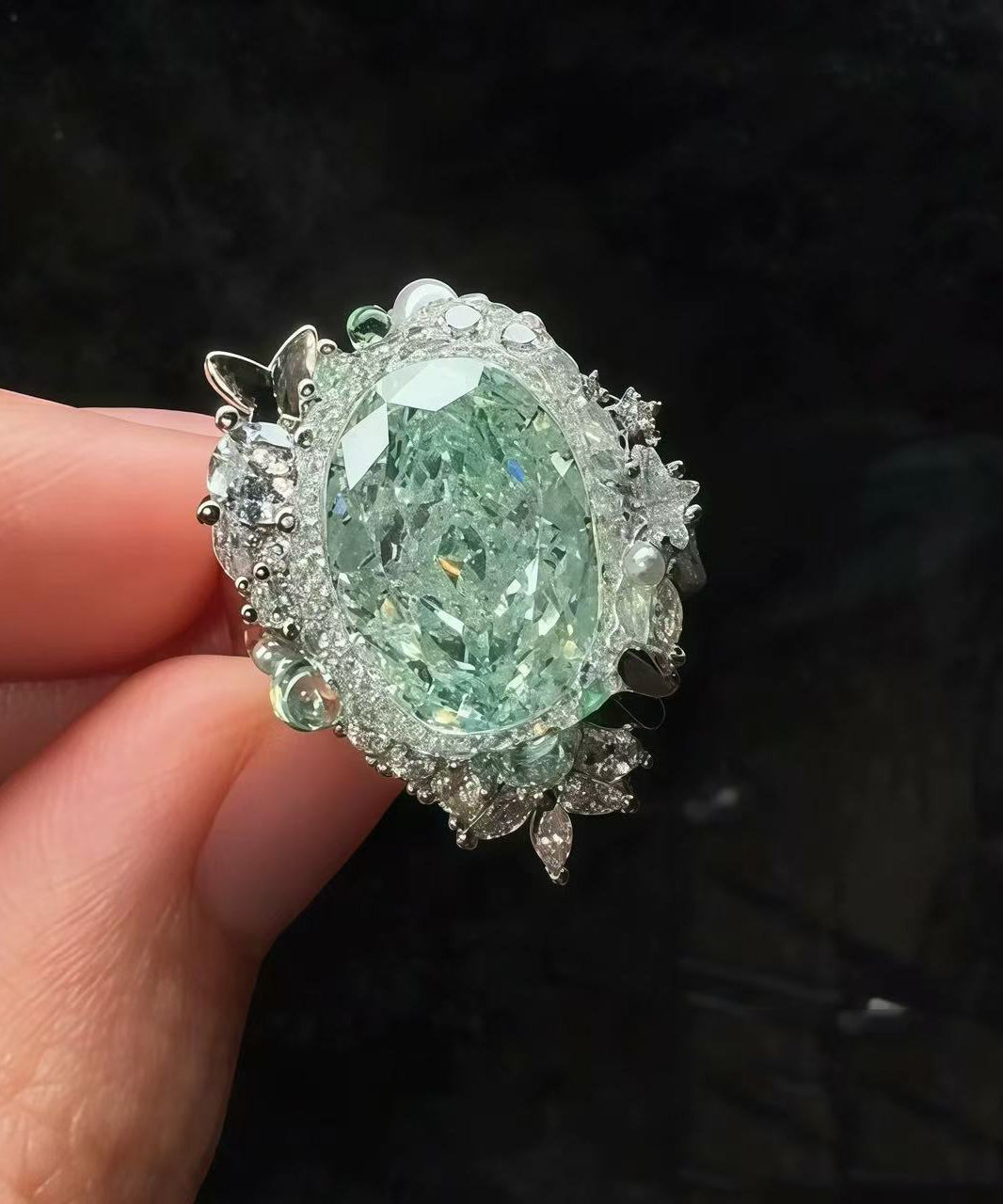 Elegant Light Green Alloy Zircon Open Rings