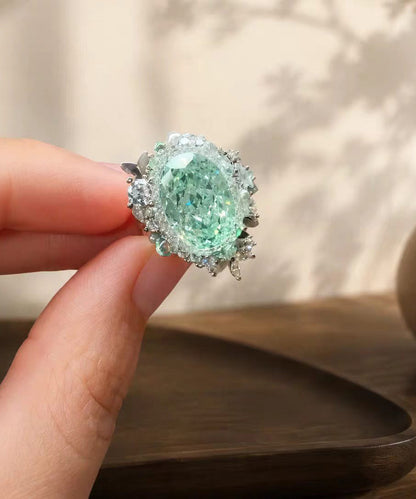 Elegant Light Green Alloy Zircon Open Rings