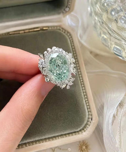 Elegant Light Green Alloy Zircon Open Rings