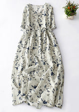 Load image into Gallery viewer, Elegant Light Grey Print Lace Up Cotton Dresses Summer