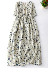 Load image into Gallery viewer, Elegant Light Grey Print Lace Up Cotton Dresses Summer