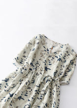 Load image into Gallery viewer, Elegant Light Grey Print Lace Up Cotton Dresses Summer