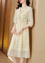 Load image into Gallery viewer, Elegant Light Yellow V Neck Print Chiffon Dresses Summer