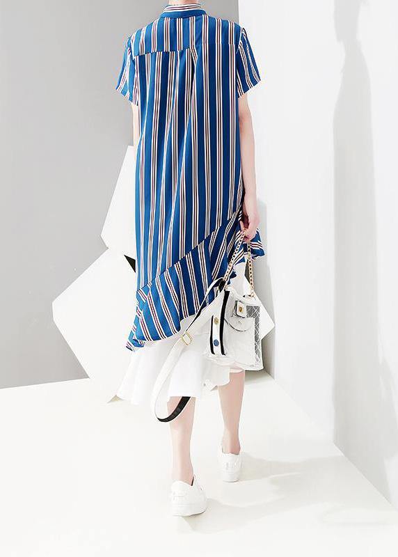 Elegant Metropolitan Museum Chiffon Ruffles Short Sleeve Striped Dress - SooLinen