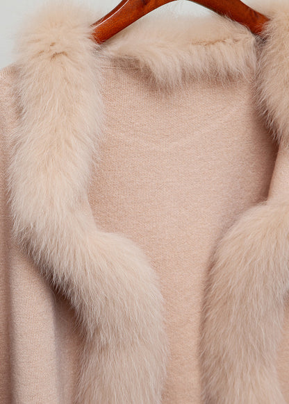 Elegant Milk Tea Camel Color Fox Collar Patchwork Woolen Coats Winter