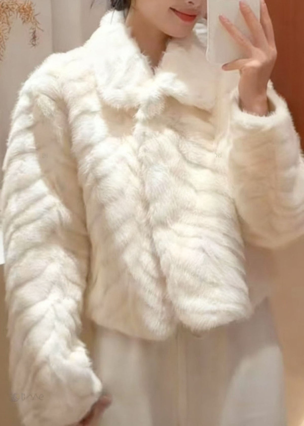 Elegant Milk White Peter Pan Collar Solid Mink Hair Coats Winter