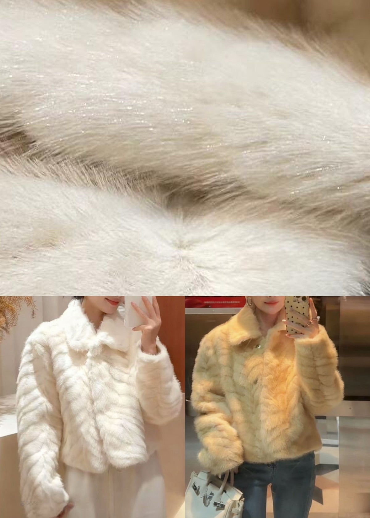 Elegant Milk White Peter Pan Collar Solid Mink Hair Coats Winter