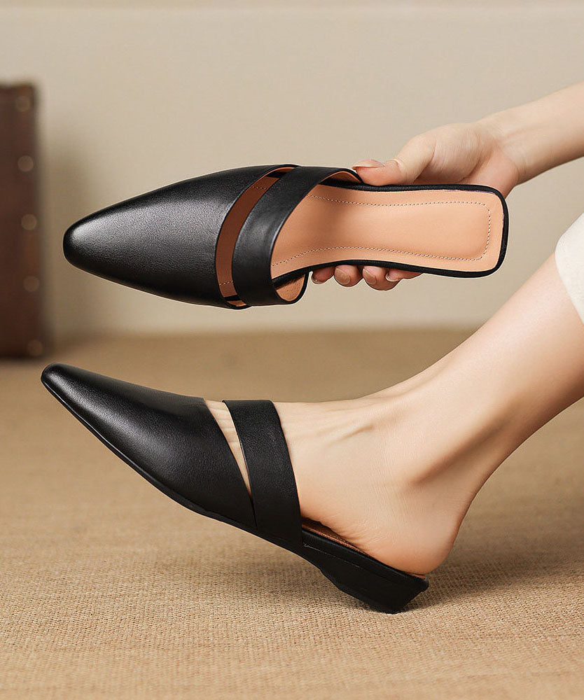 Elegant Mulberry Splicing Slide Sandals Cowhide Leather