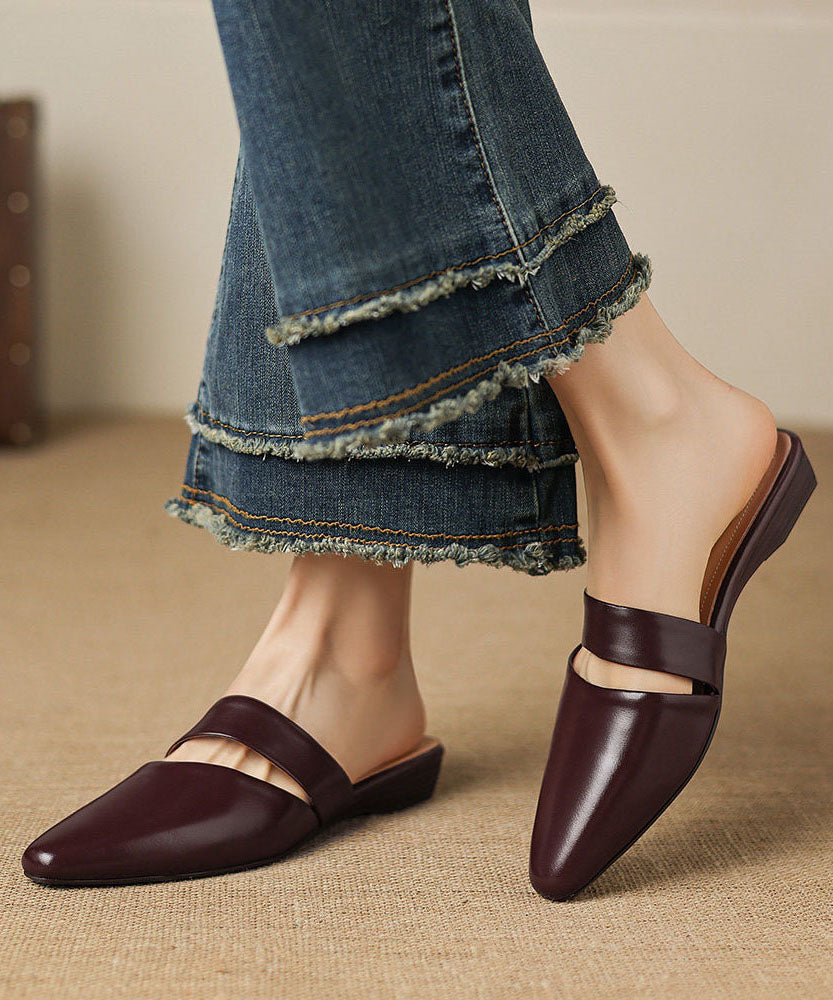 Elegant Mulberry Splicing Slide Sandals Cowhide Leather