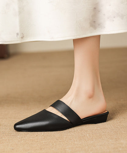 Elegant Mulberry Splicing Slide Sandals Cowhide Leather