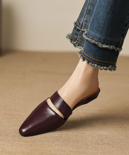 Elegant Mulberry Splicing Slide Sandals Cowhide Leather