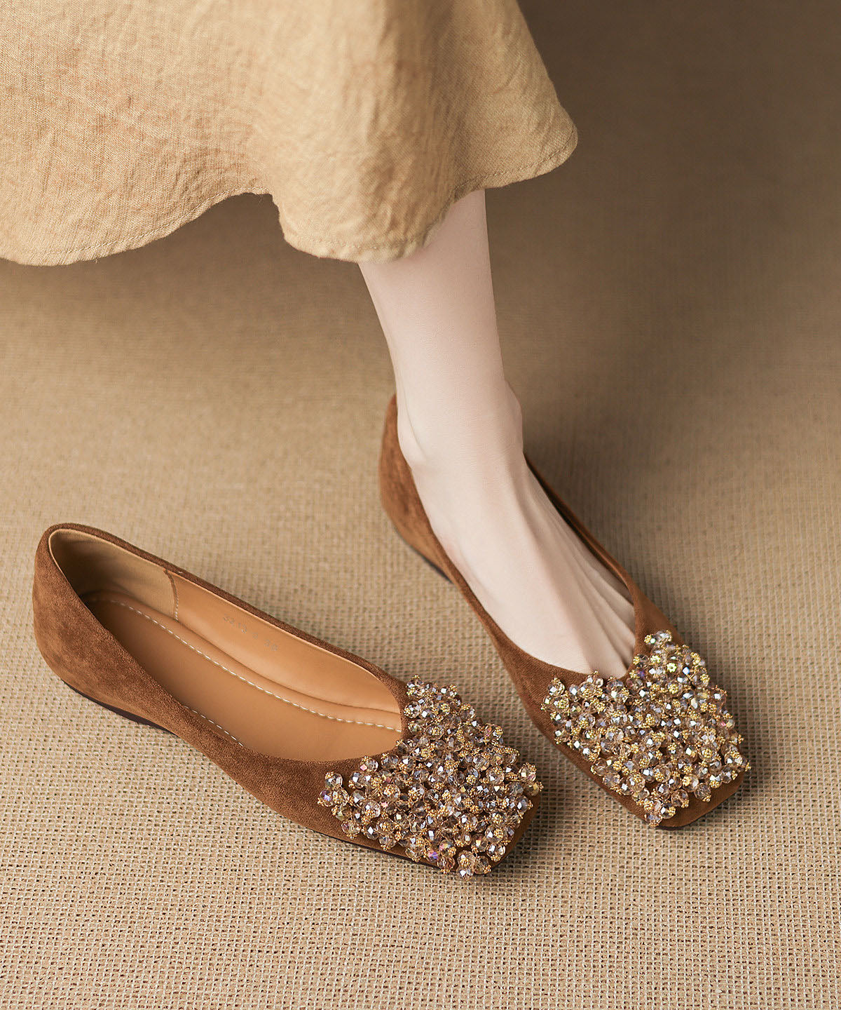 Elegant Mulberry Zircon Splicing Flats Square Toe