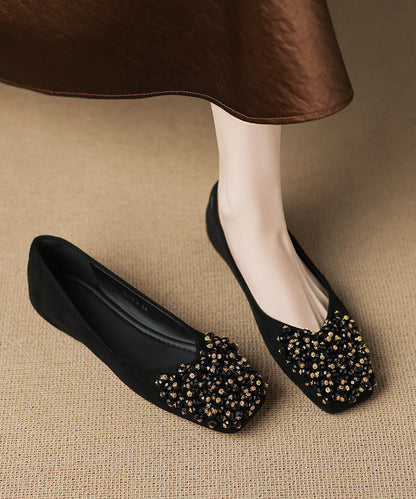 Elegant Mulberry Zircon Splicing Flats Square Toe