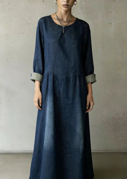 Elegant Navy Oversized Denim Ankle Dress Spring