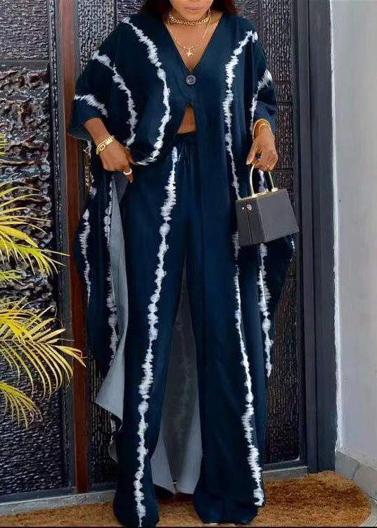 Elegant Navy Oversized Tie Dye Cotton Two Pieces Set Summer