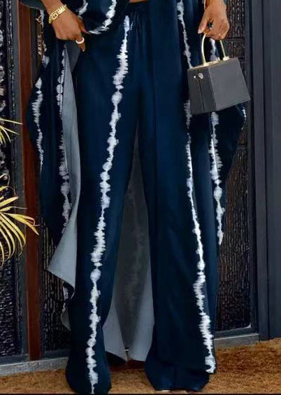 Elegant Navy Oversized Tie Dye Cotton Two Pieces Set Summer