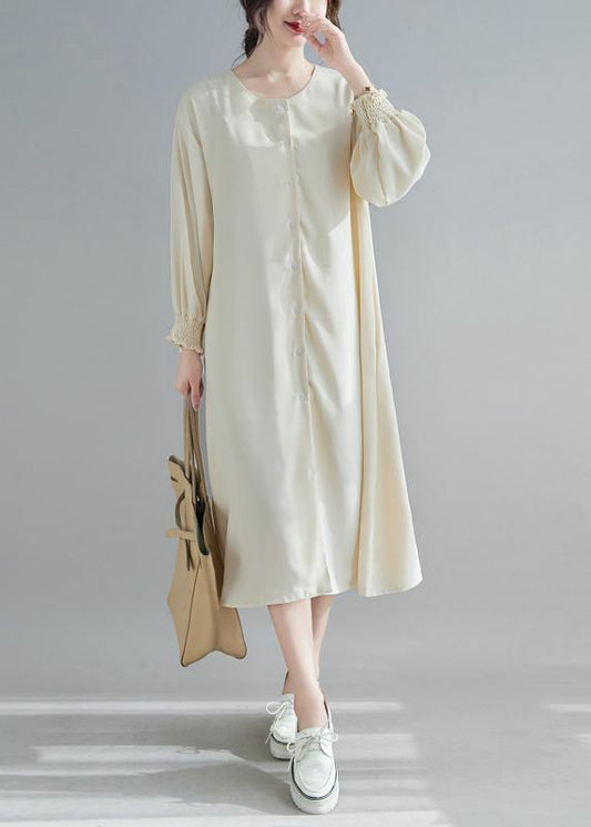 Elegant Nude Wardrobes O Neck Lantern Sleeve A Line Spring Dresses - SooLinen