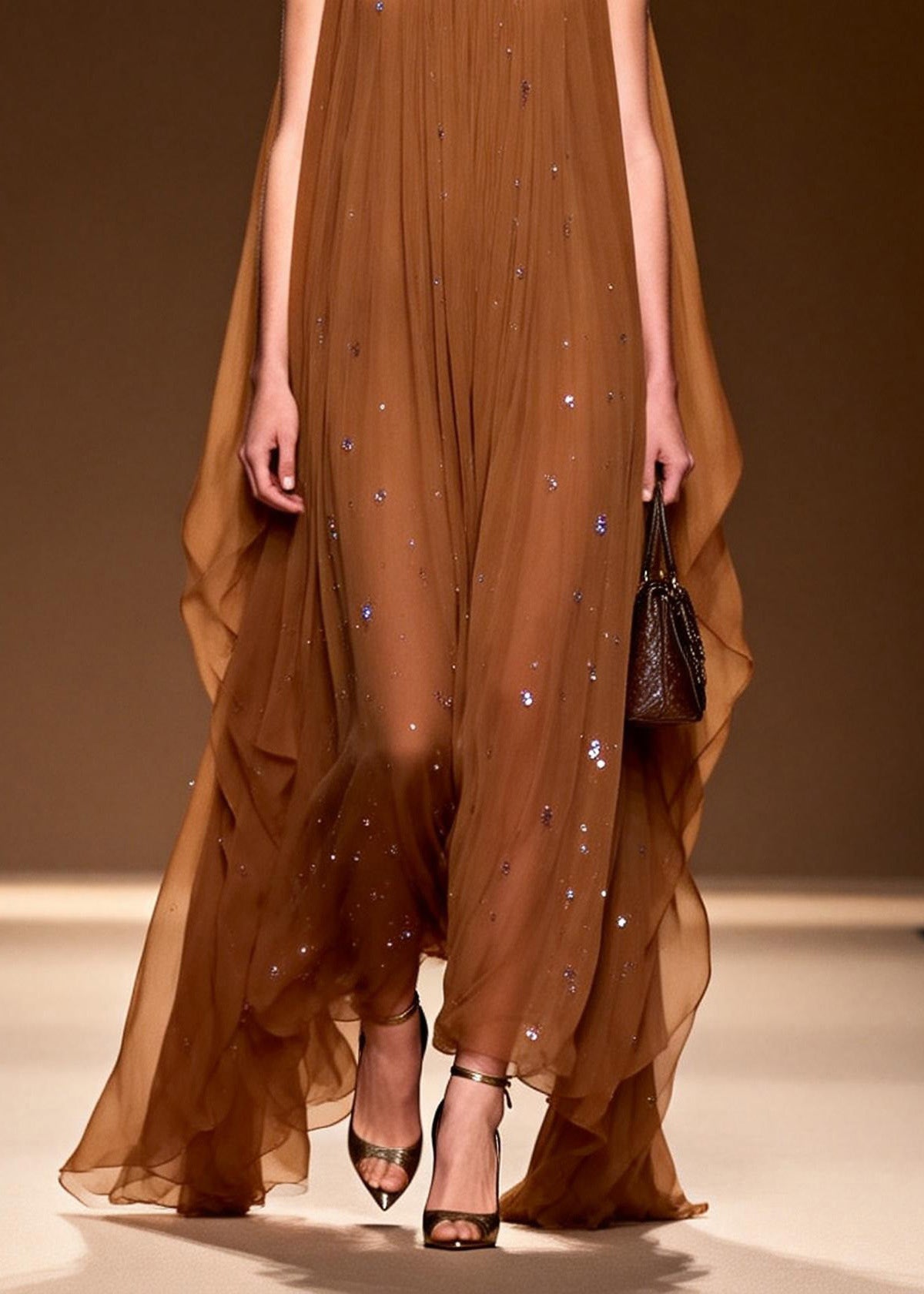 Elegant O Neck Zircon Chiffon Long Dress Sleeveless