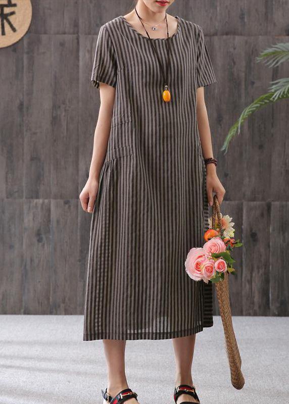 Elegant Omychic Stripe Loose Summer Cotton Short Sleeve Dress - SooLinen