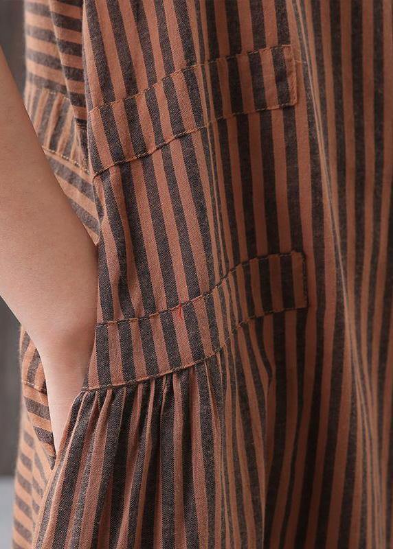 Elegant Omychic Stripe Loose Summer Cotton Short Sleeve Dress - SooLinen