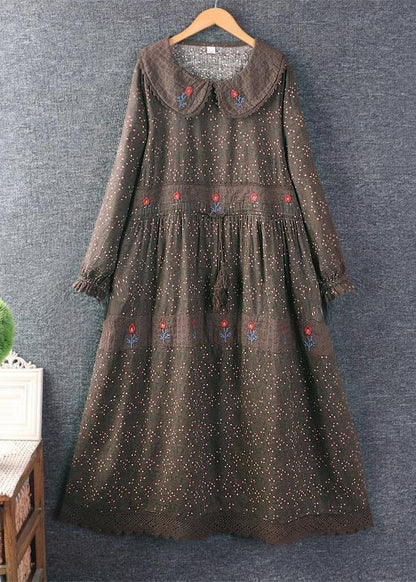 Elegant Orange print Tie Waist Pockets Linen Dresses Spring