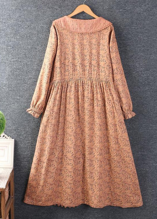 Elegant Orange print Tie Waist Pockets Linen Dresses Spring