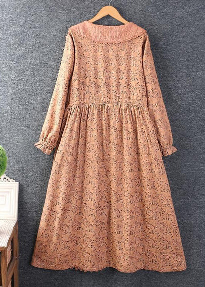 Elegant Orange print Tie Waist Pockets Linen Dresses Spring