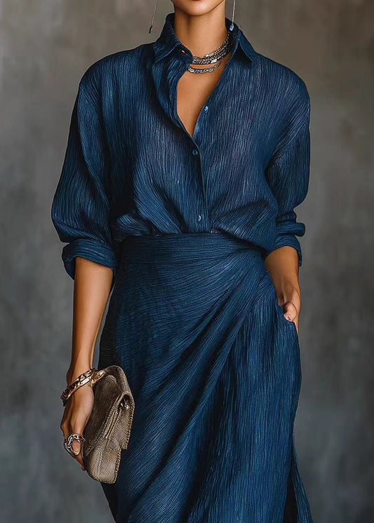 Elegant Peter Pan Collar Asymmetrical Design Wrinkled Dress