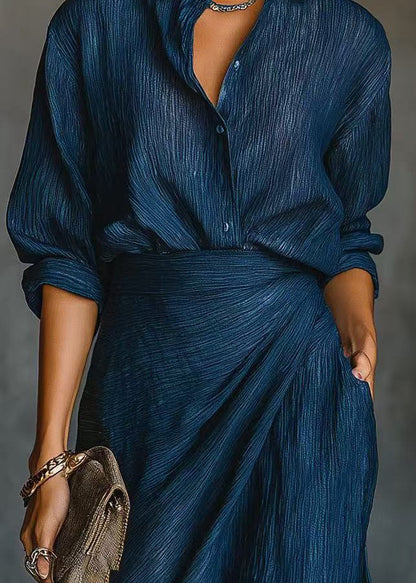 Elegant Peter Pan Collar Asymmetrical Design Wrinkled Dress