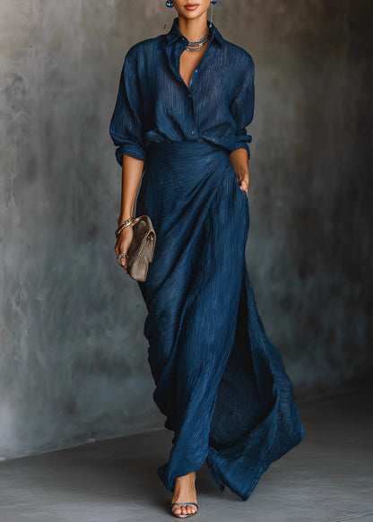 Elegant Peter Pan Collar Asymmetrical Design Wrinkled Dress