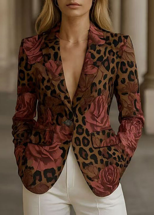 Elegant Peter Pan Collar Button Print Cotton Suit Coats Fall