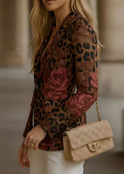 Elegant Peter Pan Collar Button Print Cotton Suit Coats Fall