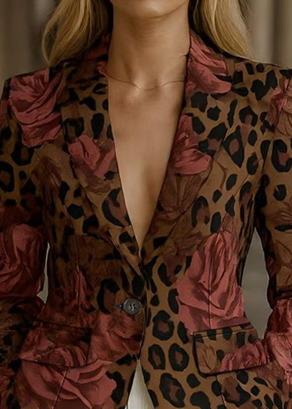 Elegant Peter Pan Collar Button Print Cotton Suit Coats Fall