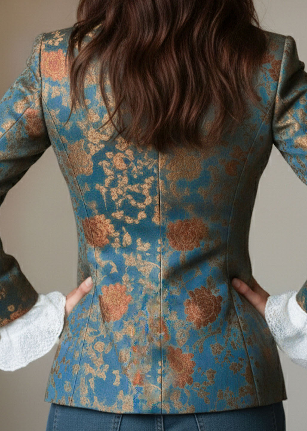 Elegant Peter Pan Collar Print Cotton Suit Coats Fall
