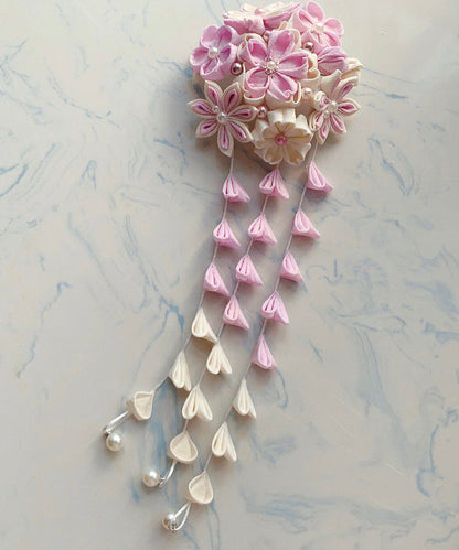 Elegant Pink Alloy Pearl Cherry Blossom Tassel Two-piece set Hairpin