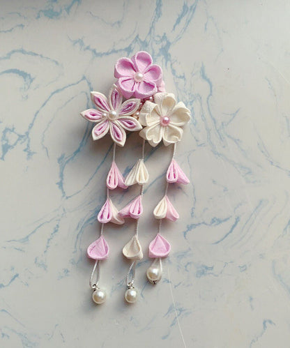 Elegant Pink Alloy Pearl Cherry Blossom Tassel Two-piece set Hairpin