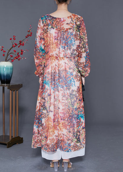 Elegant Pink Cinched Print Chiffon Beach Dresses Summer