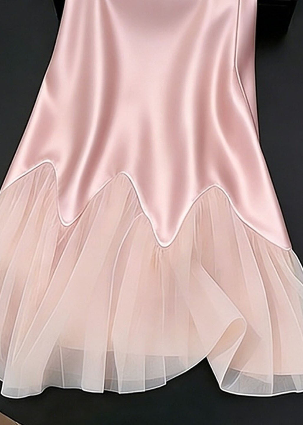 Elegant Pink High Waist Tulle Patchwork Silk Skirt Fall