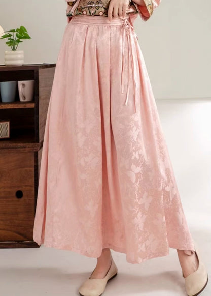 Elegant Pink Jacquard Exra Large Hem Silk Skirt Spring