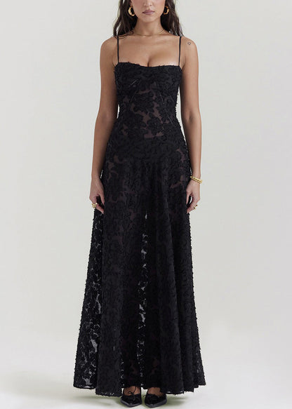 Elegant Pink Lace Up Lace Spaghetti Strap Dress Sleeveless