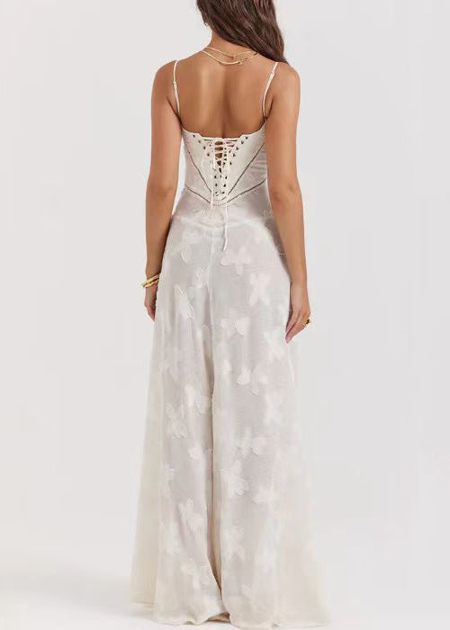 Elegant Pink Lace Up Lace Spaghetti Strap Dress Sleeveless