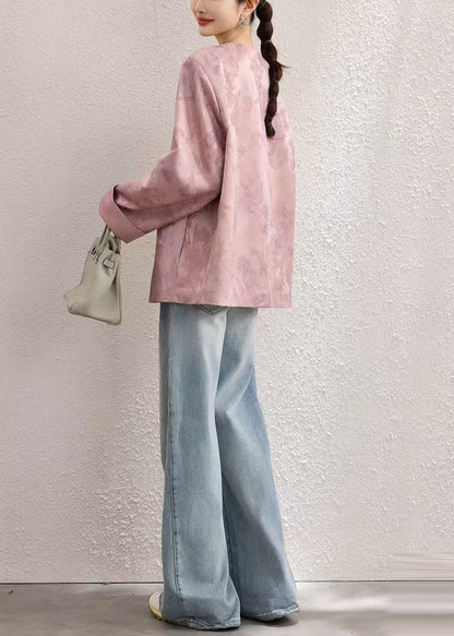 Elegant Pink Oversized Jacquard Fine Silk Jackets Spring