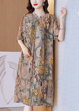 Load image into Gallery viewer, Elegant Pink Print False Two Pieces Silk Dress Half Sleeve