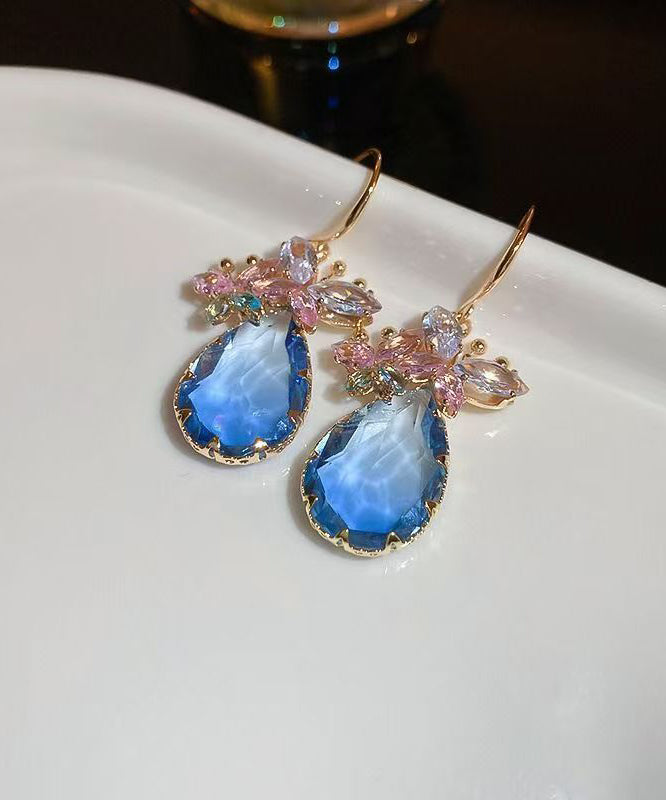 Elegant Pink Sterling Silver Alloy Crystal Butterfly Water Droplet Drop Earrings