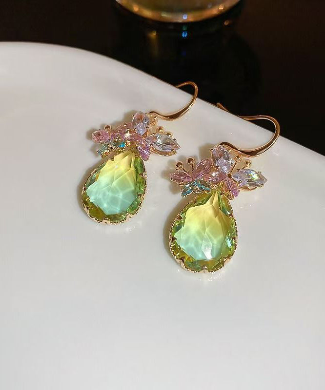 Elegant Pink Sterling Silver Alloy Crystal Butterfly Water Droplet Drop Earrings