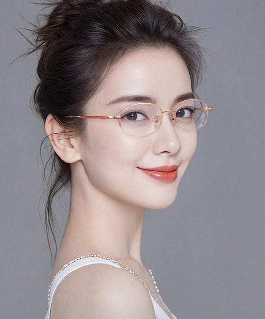 Elegant Pink Titanium Alloy Blue Light Blocking Half Rim Reading Glasses