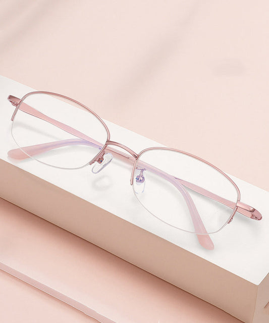 Elegant Pink Titanium Alloy Blue Light Blocking Half Rim Reading Glasses