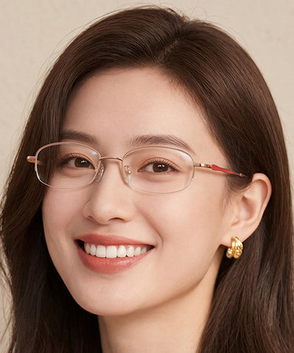 Elegant Pink Titanium Alloy Blue Light Blocking Half Rim Reading Glasses