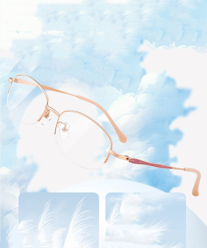 Elegant Pink Titanium Alloy Blue Light Blocking Half Rim Reading Glasses